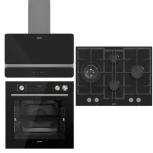 UĞUR Premium Plus Steam Chef Siyah Cam 3'Lü Ankastre Set