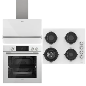 UĞUR Premium Steam Chef Beyaz Cam 3'Lü Ankastre Set