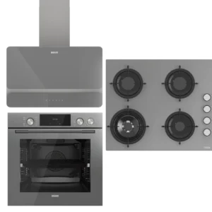 UĞUR Premium Steam Chef Gri Cam 3'Lü Ankastre Set