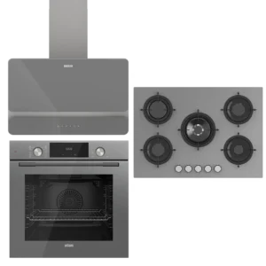 UĞUR Premium Wide Fryart Gri Cam 3'Lü Ankastre Set