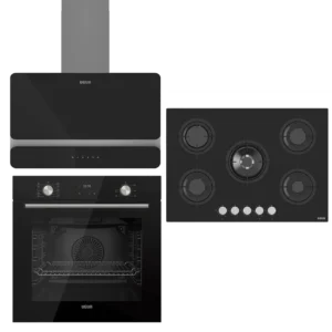 UĞUR Premium Wide Fryart Siyah Cam 3'Lü Ankastre Set