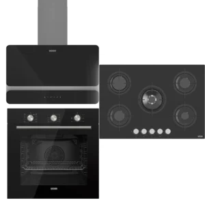 UĞUR Premium Wide Siyah Cam 3'Lü Ankastre Set