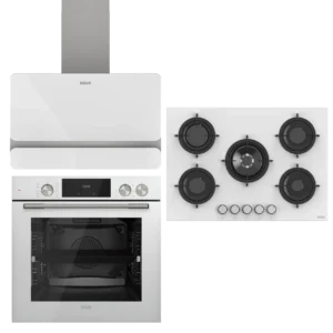 UĞUR Premium Wide Steam Chef Beyaz Cam 3'Lü Ankastre Set