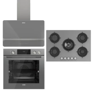 UĞUR Premium Wide Steam Chef Gri Cam 3'Lü Ankastre Set