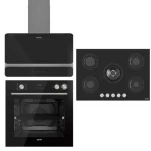 UĞUR Premium Wide Steam Chef Siyah Cam 3'Lü Ankastre Set