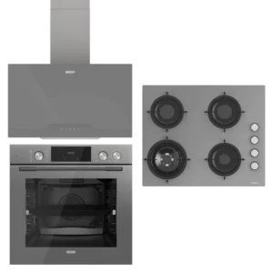 UĞUR Yeni Steam Chef Gri Cam 3'Lü Ankastre Set